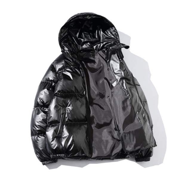 Casual Hooded Metallic Shiny Short Coat för män black XL