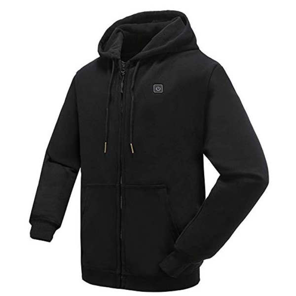 Opvarmet Hoodie, Batteripakke 7.4V (Unisex), Opvarmet Jakke til Kvinder og Mænd Black S