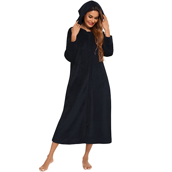 Kvinners Zip Up Robe Sweatshirt Robe Lang Hetterobe Black M