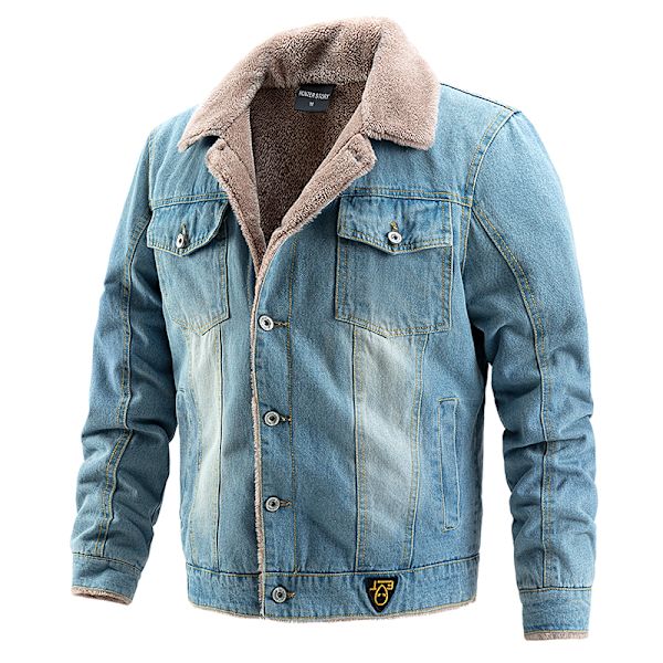 Mäns Fleecefodrad Jeansjacka Vinterjacka Light Blue M