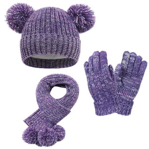 Vintermössa, Vantar och Halsduk Set för Barn Purple