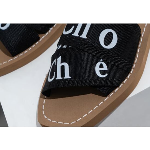 Alphabet Webbing Tykke Bunds Slippers til Kvinder Black 37