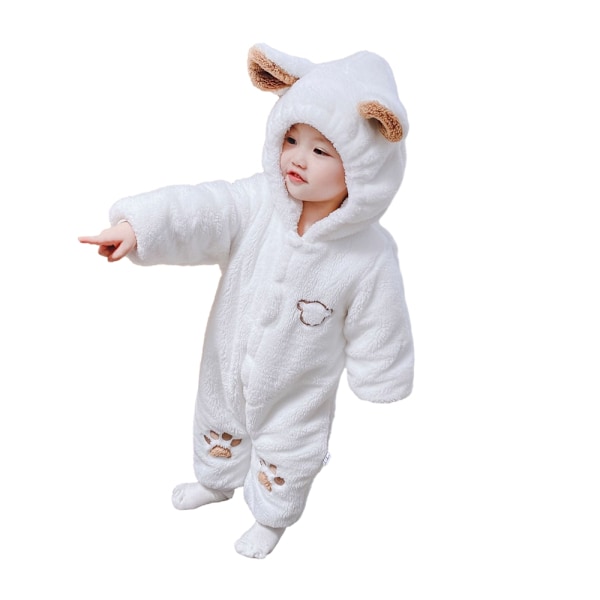 Baby Boy Girl Fluffy Fleece Hooded Jumpsuit Langarmet Onesie Brown 66cm