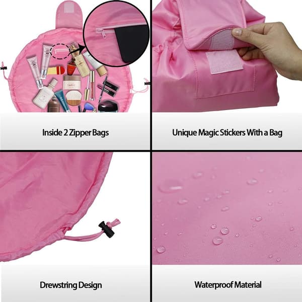 Lazy Drawstring Stor Lomme Kosmetikkveske For Reiser Pink