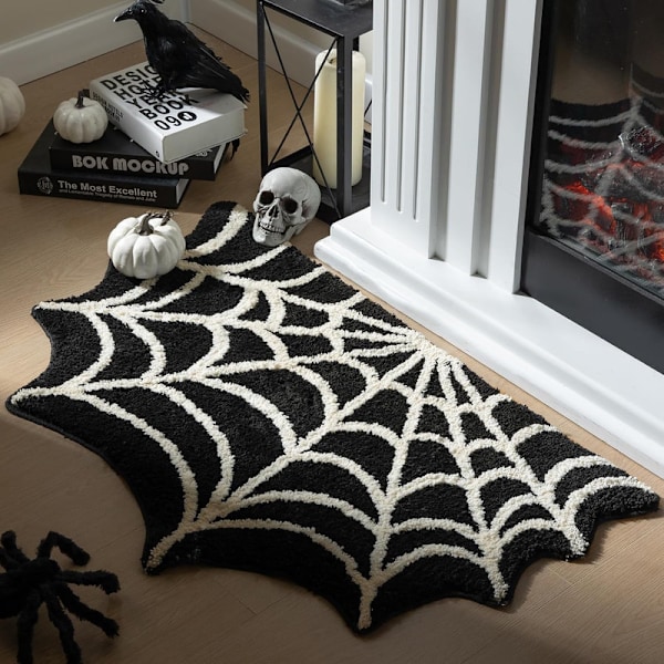 Gotisk Teppe Edderkoppnett Innendørs Halloween Teppe Black White 40*60cm