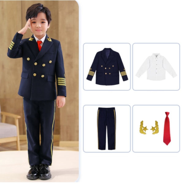 Kostym pojkar kapten uniform pilot klänning 120cm