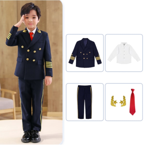 Kostym pojkar kapten uniform pilot klänning 150cm