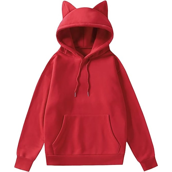 Damejakke med katteører, langærmet med hætte Red M