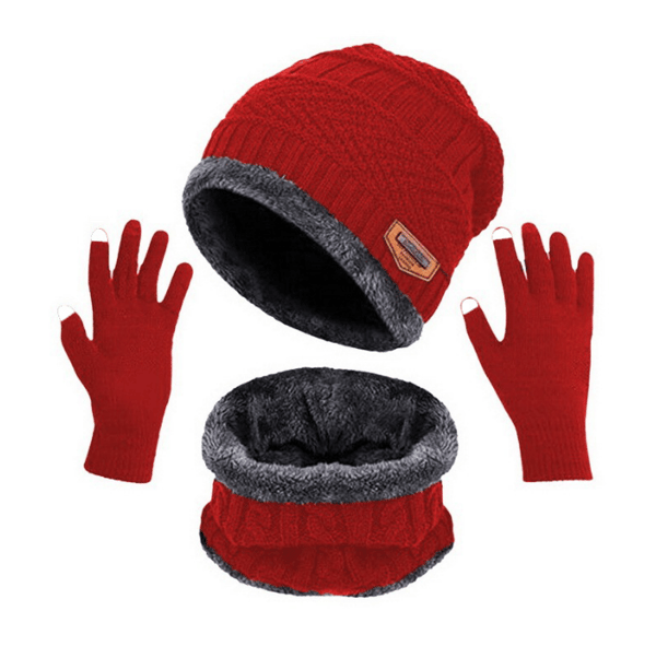 Vinter mössa Halsduk Handskar Set dark red