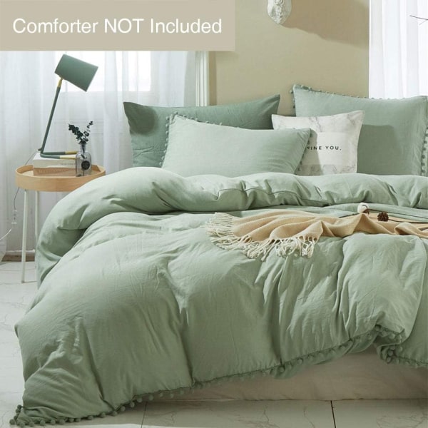 Pompong-kant Dynetrekk 3-delt Bohemsk Mikrofibersett Green Twin-168*228cm
