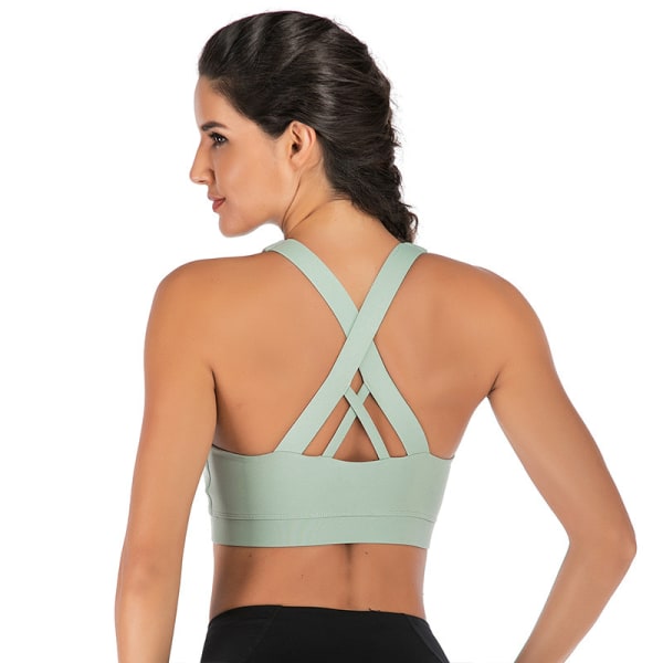 Sport-BH för kvinnor, Cross-Cross Back Vadderade Sport-BH GREEN 2XL