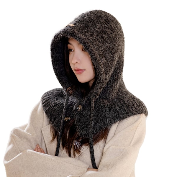 Naisten Yhden Kappaleen Löysä Fleece-Pipo Hattu Huivi Black