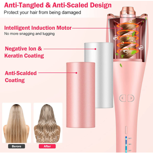 Hårkrøller til langt hår Automatisk Hårkrøller Pink