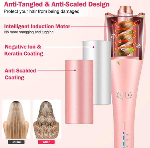 Hårruller for langt hår - Automatisk hårkrøller Pink