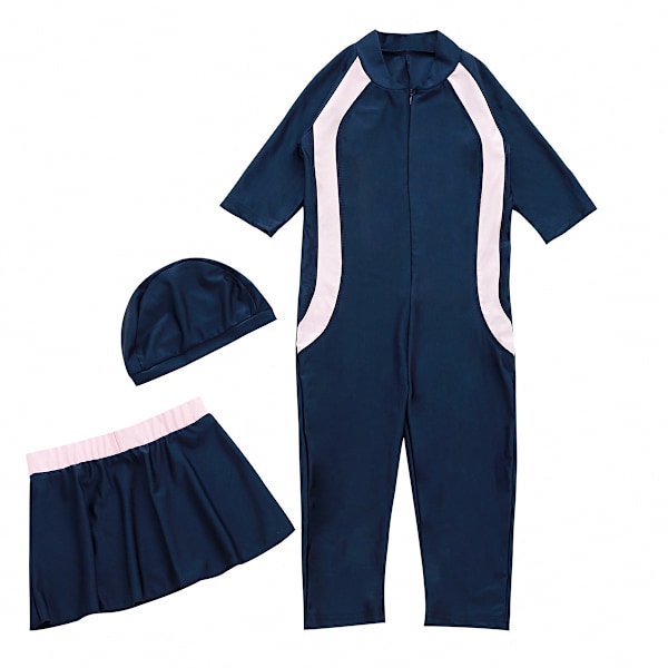 Girls Chic 3ST Rash Guard Badkläder Soldräkter Dragkedja Navy 140cm