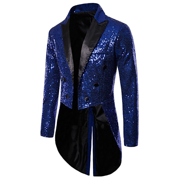 Menn Sequin Smokingjakke Haler Smal Passform Frakk Kjole Blue M