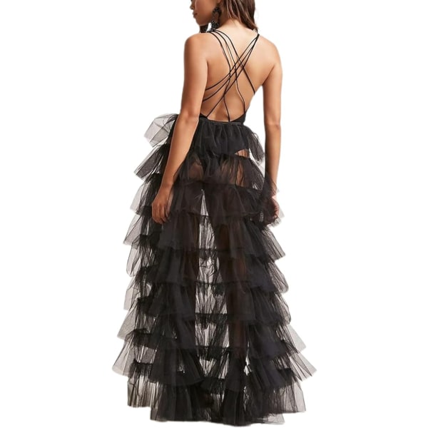 Kvinders Lang Høj-Lav Rufflet Tulle Skørt Black