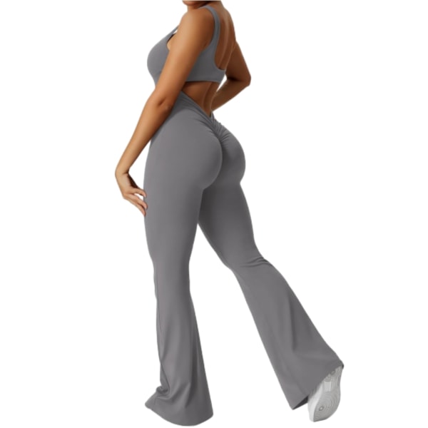 Dame Workout Jumpsuits Sexy Rygfri Gym Bodycon Scrunch Butt Yoga Rompers grey XL