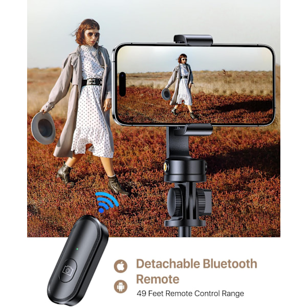 Selfie Stick Stativ för iPhone & Android, Trådlös Bluetooth Fjärrkontroll Black