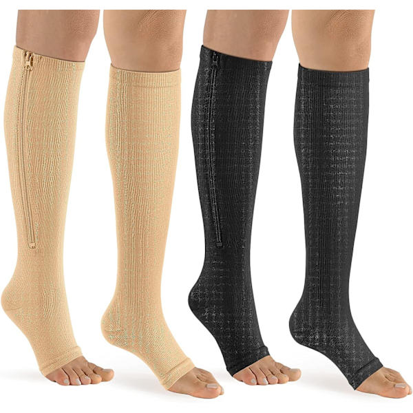 Lynlås Kompressionsstrømper til Kvinder og Mænd, 2 Par Kalve Knæhøje Kompressionsstrømper Combination 2 L/XL