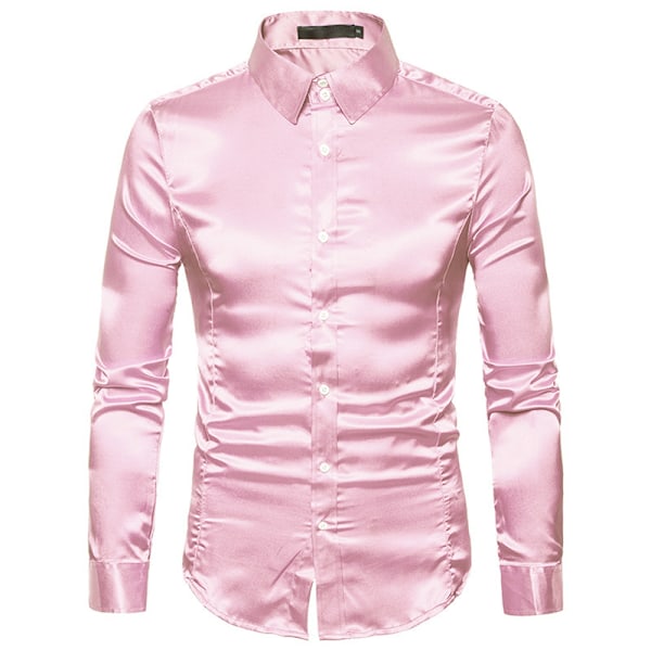 Dansbalskjortor i glänsande satin för män Pink L