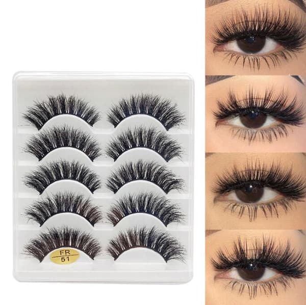 5 Par Pack lösögonfransar Fluffy Mink Fransar 5 pairs