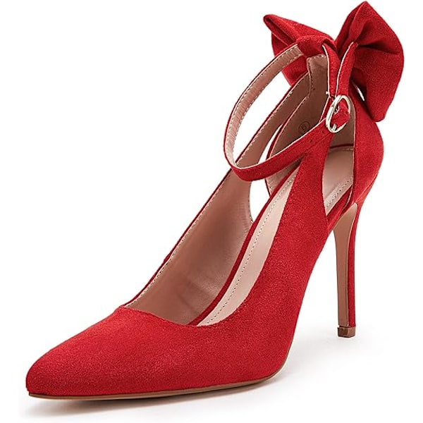 Naisten Jousi Solki Takana Korkokengät Seksikäs Stiletto Nilkkaremmi Häämekko Kengät Red 39