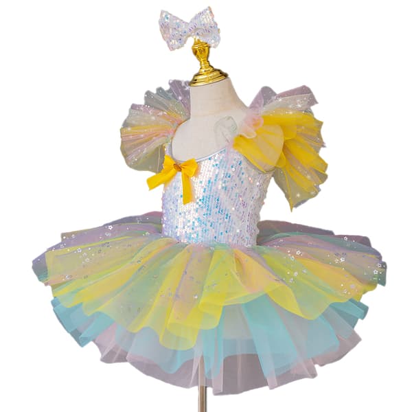 Børne Ballroom Klæder Sequined Tutu Kjoler Yellow 140