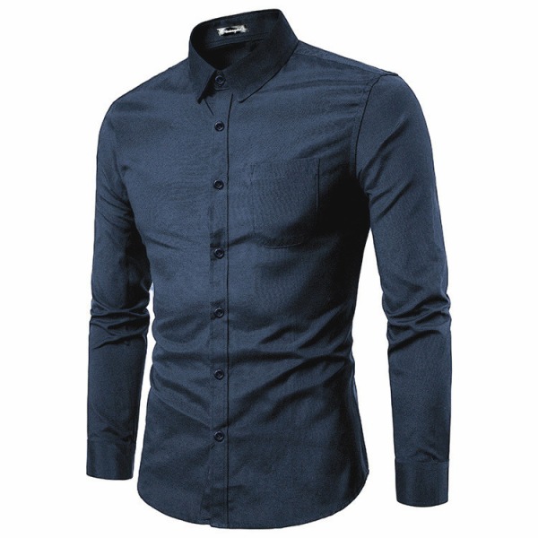 Herrar Casual Skjorta Långärmad Knapp-Ner Oxford Texturerad Klänningsskjorta NAVY L