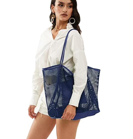 Mesh Beach Tote Damaxelhandväska dark blue