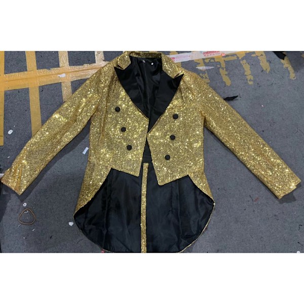 Herrar Sekven Tuxedo Jacka Svansar Slim Fit Frack Klänning Jacka Gold 2XL
