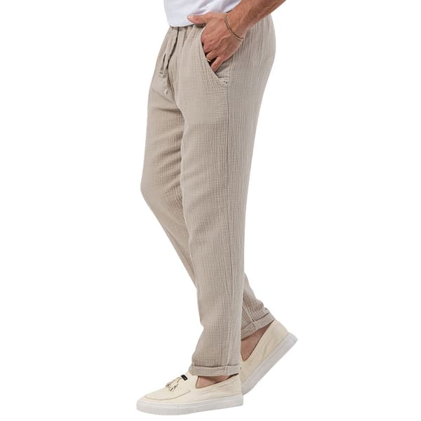 Herr Bomull Linne Byxor Elastiska Dragsko Midja Strandbyxor Beige M