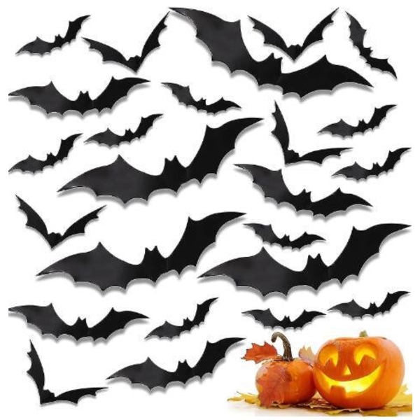 24 stk. Halloween Genanvendelige 3D Bat Dekoration Black