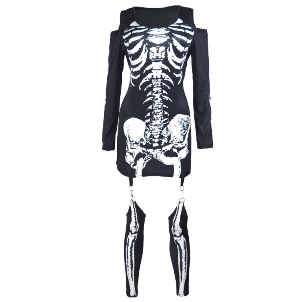 Halloween Maskerad Skeleton Print Sexig kostym S