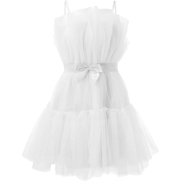 Korte Puffy Prom Kjole til Kvinder, Stropløs Mesh Fødselsdagskjole White XL