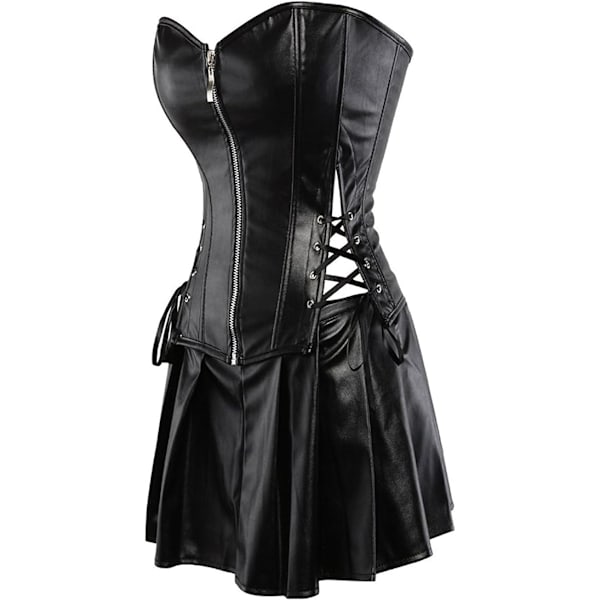 Kvinnors Punk Rock Faux Läder Steampunk Korsett Set M