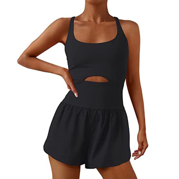 Dame Workout Romper Løbeshorts Atletisk Énstykke Jumpsuits black L