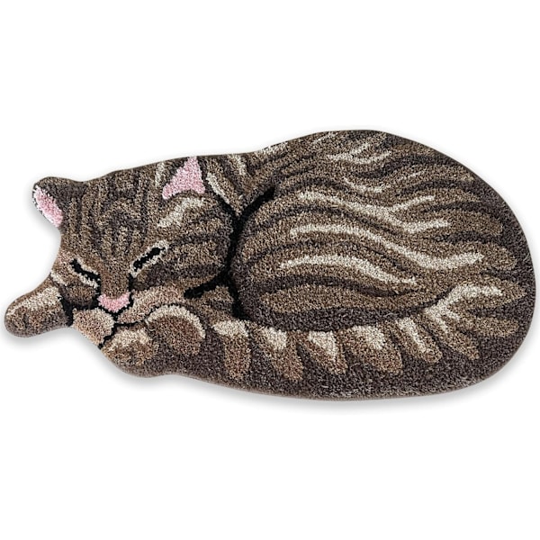 Kattmatta, Dörrmatta med Sovande Tabby Katt Design Brown