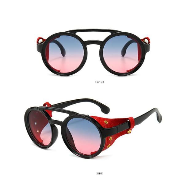 Retro Runda Steampunk Solglasögon Kvinnor Män black red