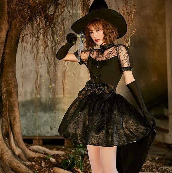 Halloween Hexe Mesh Udsnit Kostume Til Kvinder Black
