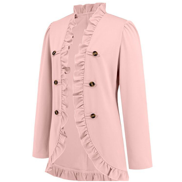 Kvinners Ruffled Lapel Knappelukking Jakke Pink L