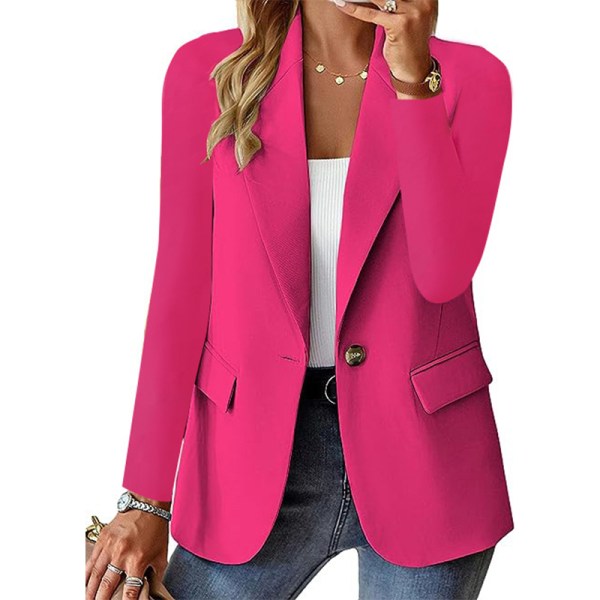 Blazer for Kvinner - Business Casual, Lang Erme, Knappestolpe ROSE RED XL