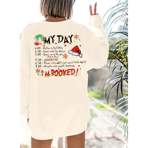 Merry Christmas Tröja Kvinnor Jul Långärmad Tröja Blus Topp Beige 4XL