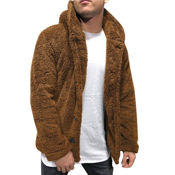 Herr höst vinter huva enfärgad fleecejacka coffee XL
