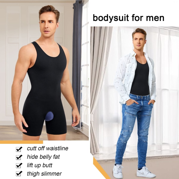 Män ärmlös Helkroppsformare Underkläder Slimming Compression Body Shapewear Black XL