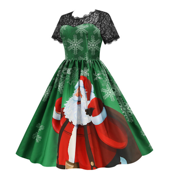 Dam julklänningar Lace Patchwork Print Klänning green M