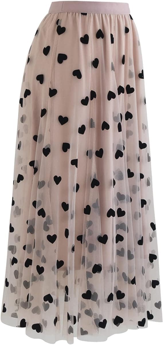 Dame Sort 3D Posy Dobbeltlags Mesh Midi Skørt Pink XXL