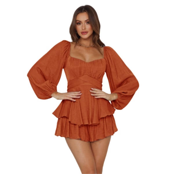 Lanternärm för kvinnor Långärmad Strappy Jumpsuit Brown L