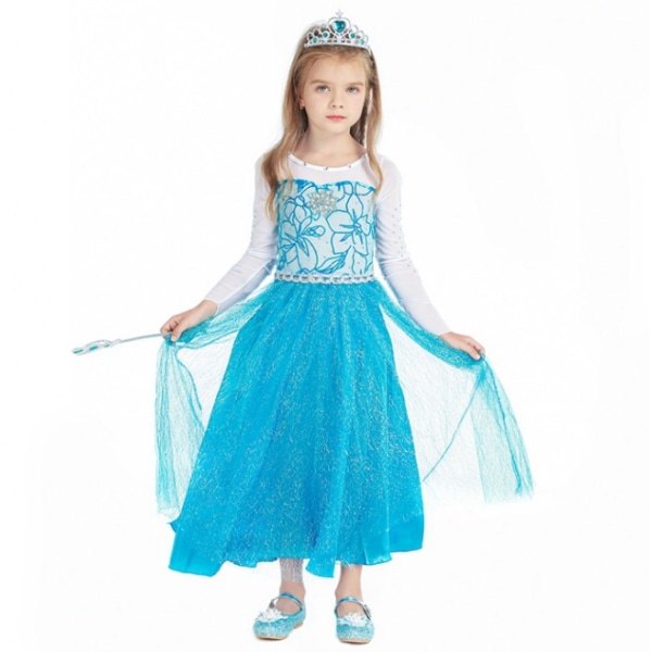 Flickor med paljetter Princess Costume Långärmad Klä upp blue 150cm