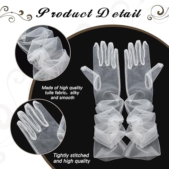 Lange Handsker til Kvinder Mesh Tulle Handsker White